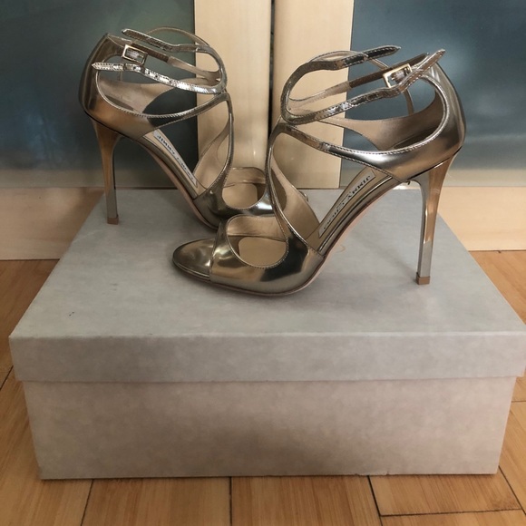 Jimmy Choo “Lang” Metallic Leather Sandals Size 36 - Picture 2 of 4